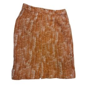 Womens Textured Midi Skirt Rust Orange White Pattern Pencil Skirt Elastic Waist